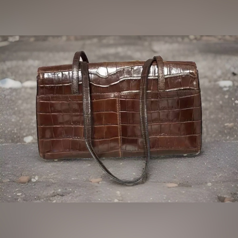 Vintage Fossil Croc Embossed Women's Leather Shoulder Bag Purse - Picture 2 of 6